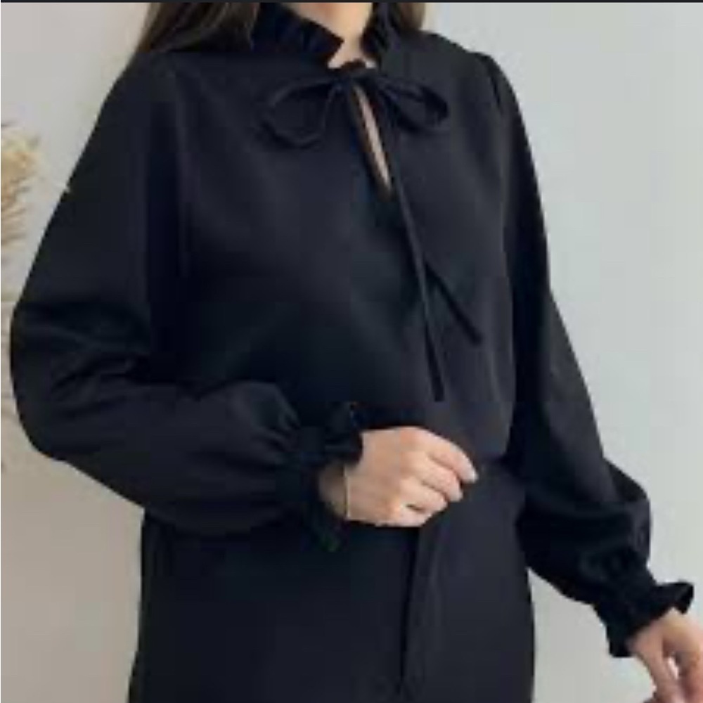 ❤️Alfani Extra 4XL Black Long Sleeve Tie Front Blouse NWOT